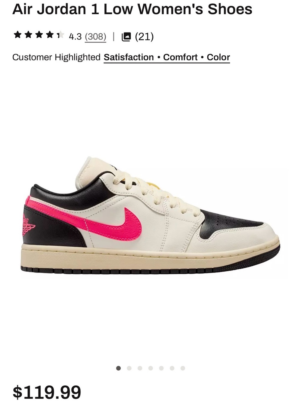 Jordan Air Jordan 1 Low Women's Sneakers - White/Black/Hot Pink